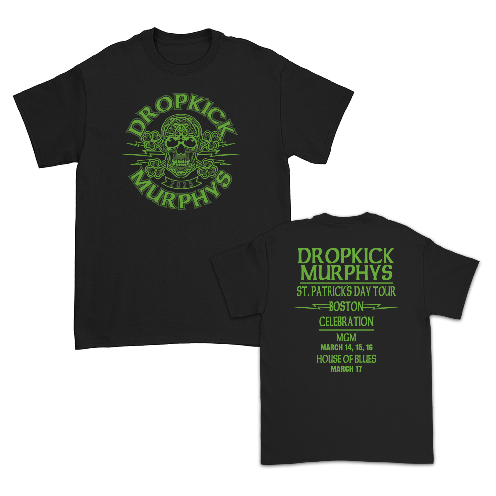 Skull Boston Celebration 2025 St. Patrick's Day Tour T-Shirt (Black)