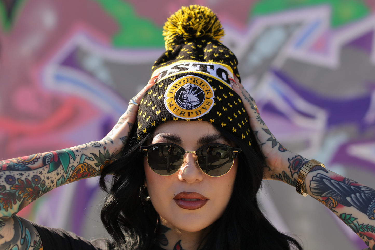 Boston Skelly Piper Pom Beanie (Black/Yellow)