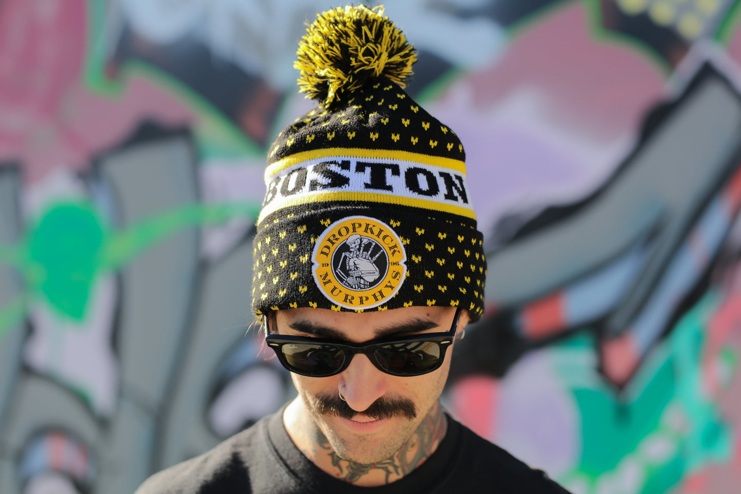 Boston Skelly Piper Pom Beanie (Black/Yellow)