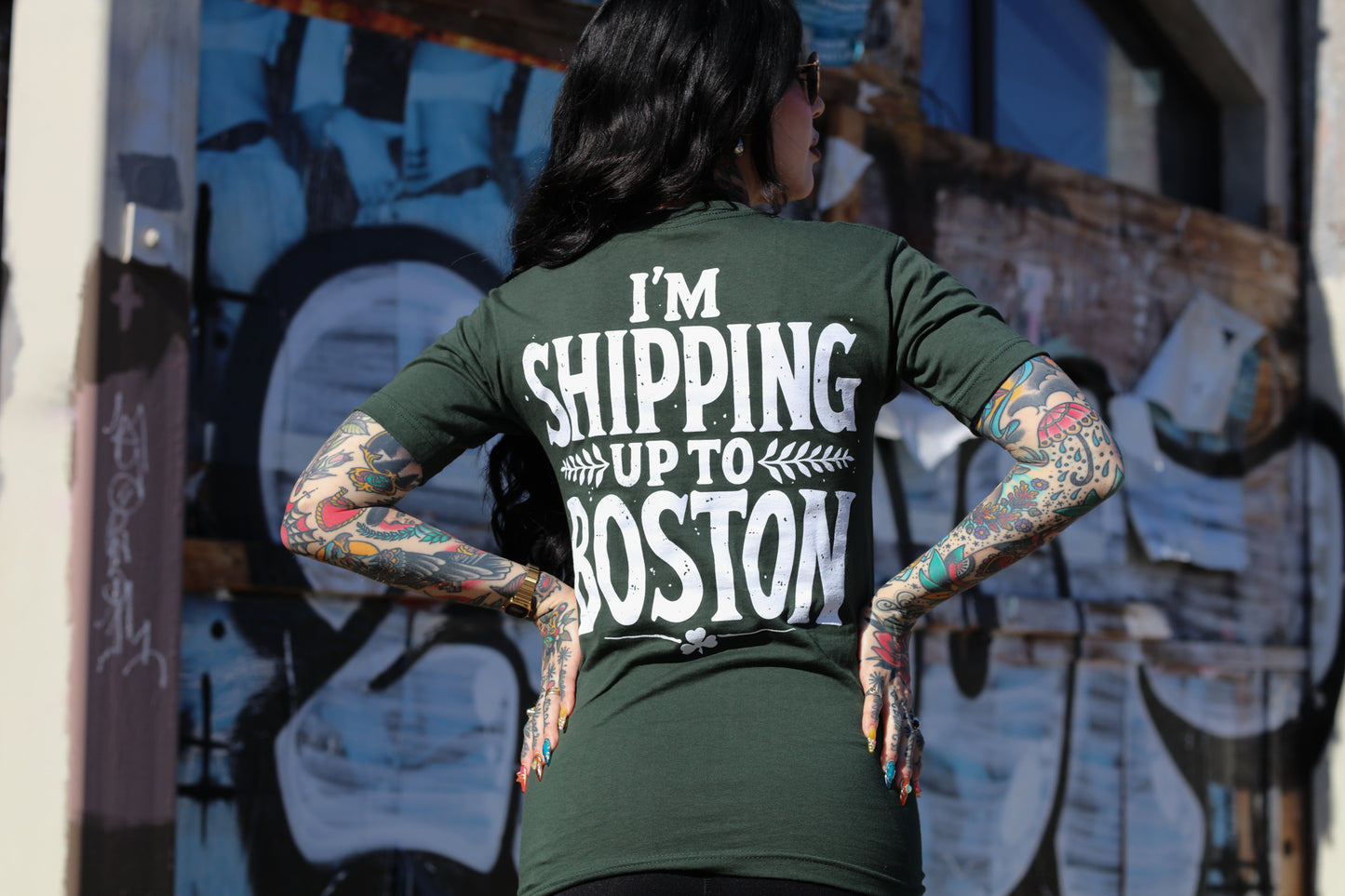 Nautical Shipping Up To Boston T-Shirt (Forest Green)